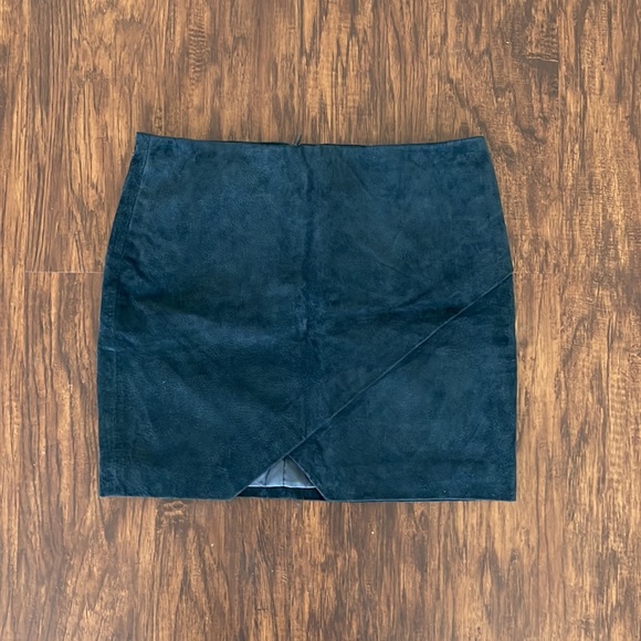 Mango Genuine Suede Leather Navy Blue Mini Skirt - Picture 1 of 7